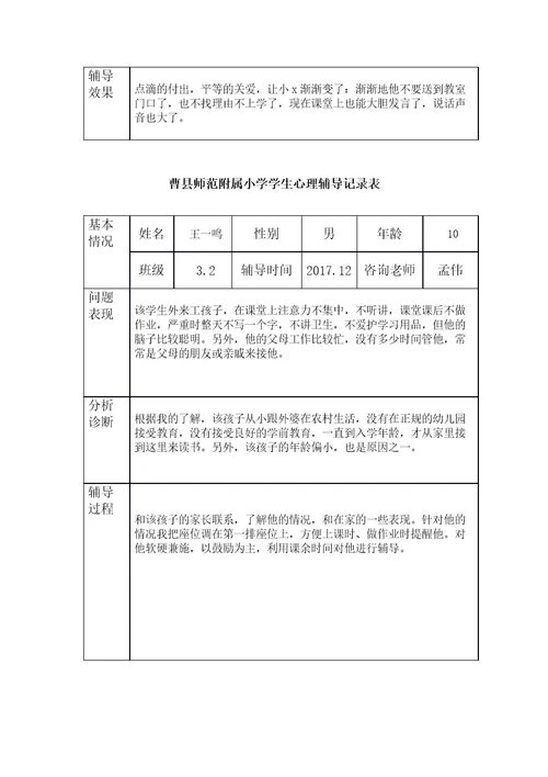 小学生心理辅导记录表共9页