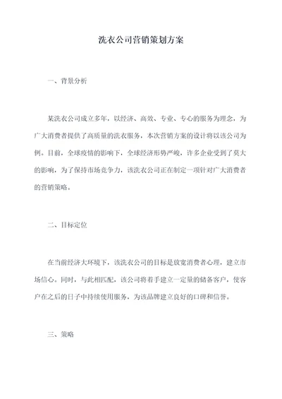 洗衣公司营销策划方案