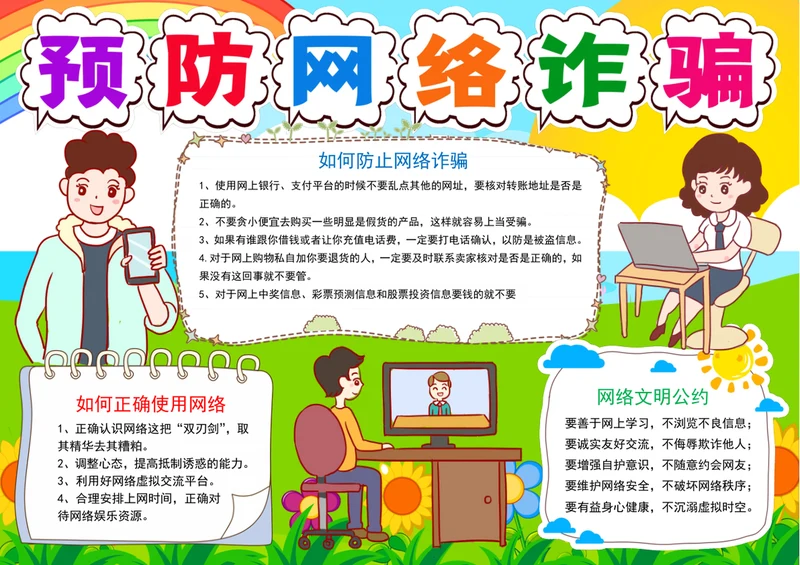 预防网络诈骗手抄报网络安全电子小报模板