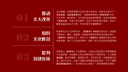 红色素描画人物介绍陈独秀PPT模板