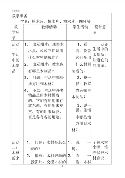 沪教版二年级第二学期自然教案