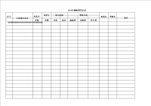 公司车辆使用登记表格