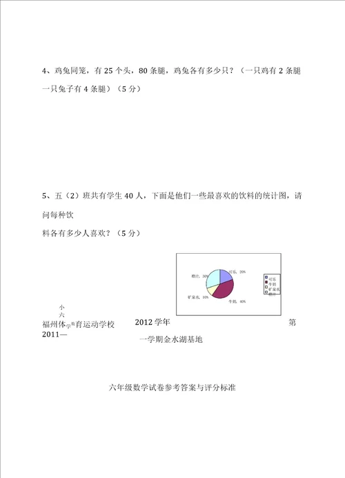 2019年度小学六年级数学上期末考试试卷及答案