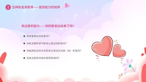 粉色温馨浪漫插画风大学生恋爱心理学课件PPT