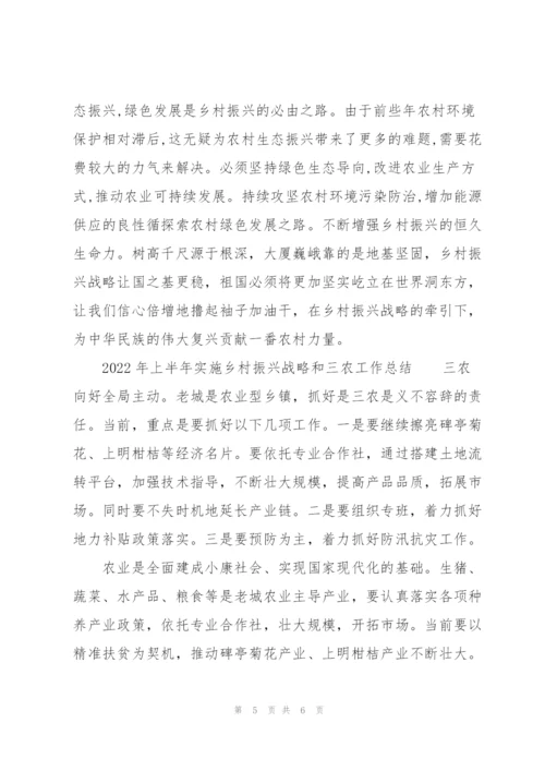 2022年上半年实施乡村振兴战略和三农工作总结.docx