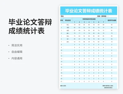 简约风毕业论文答辩成绩统计表