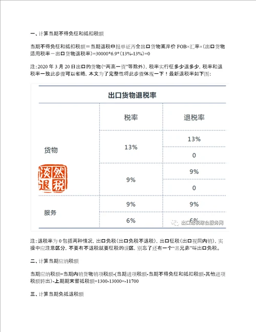 生产企业出口退税的计算及账务处理