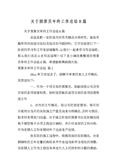 关于预算员年终工作总结8篇