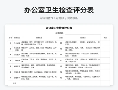 办公室卫生检查评分表