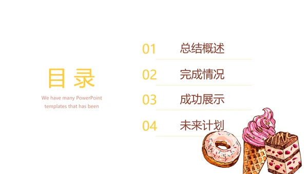 创意手绘蛋糕甜点烘焙动态PPT模板