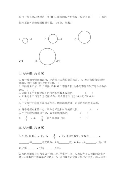 西师大版数学小升初模拟试卷含答案【精练】.docx