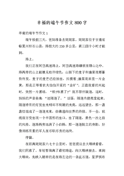 幸福的端午节作文800字