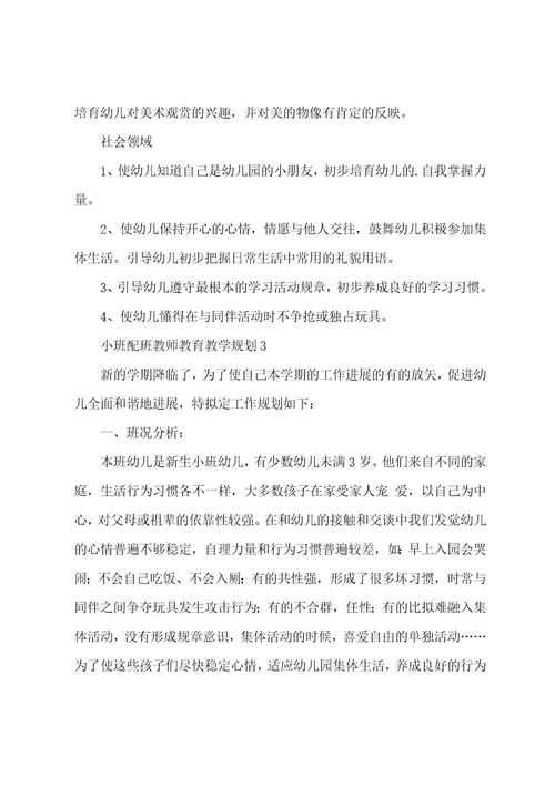 小班配班老师教育教学计划（6篇）