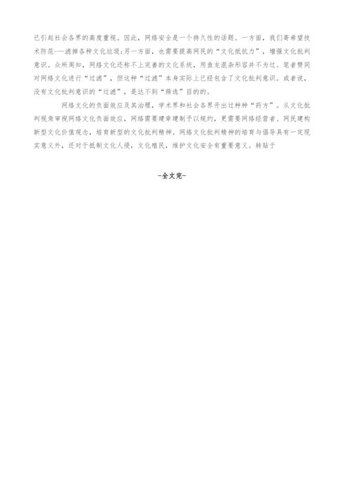 浅析网络文化负面效应的文化批判.docx