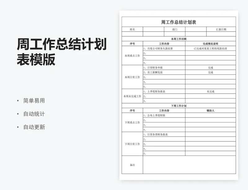 周工作总结计划表模版