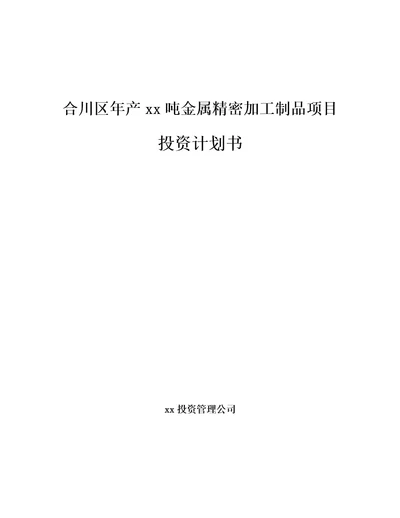 合川区年产xx吨金属精密加工制品项目投资计划书模板参考