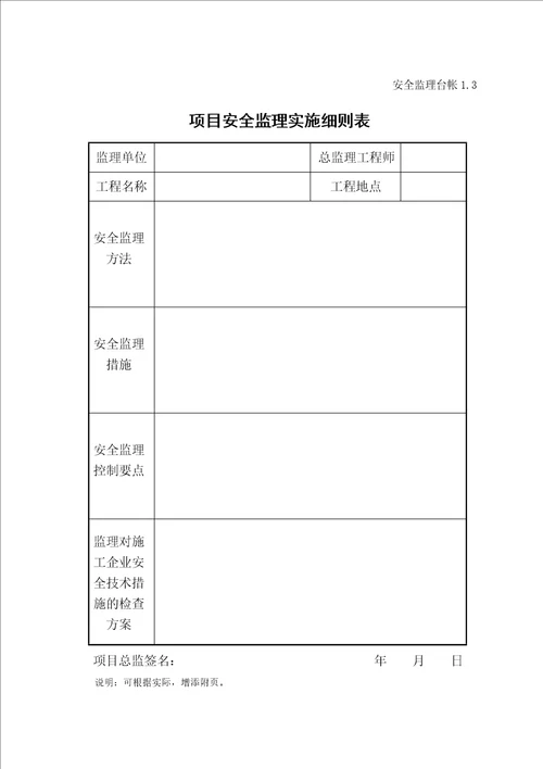 某建筑工程安全监理技术资料台帐