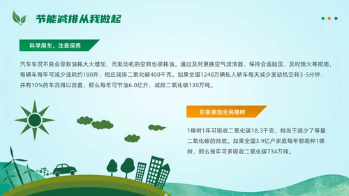 绿色简约扁平卡通节能减排节能环保PPT模板节能宣传周
