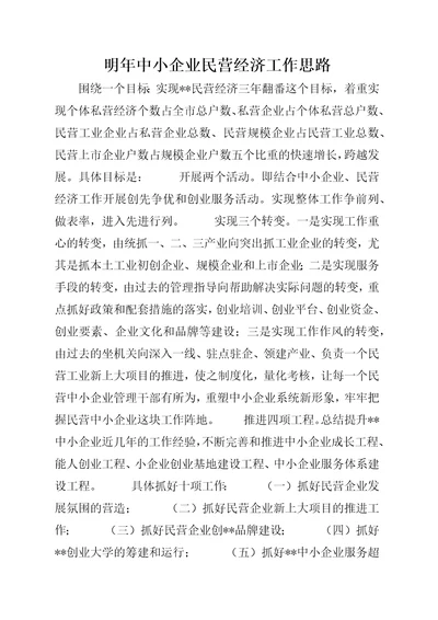 明年中小企业民营经济工作思路1