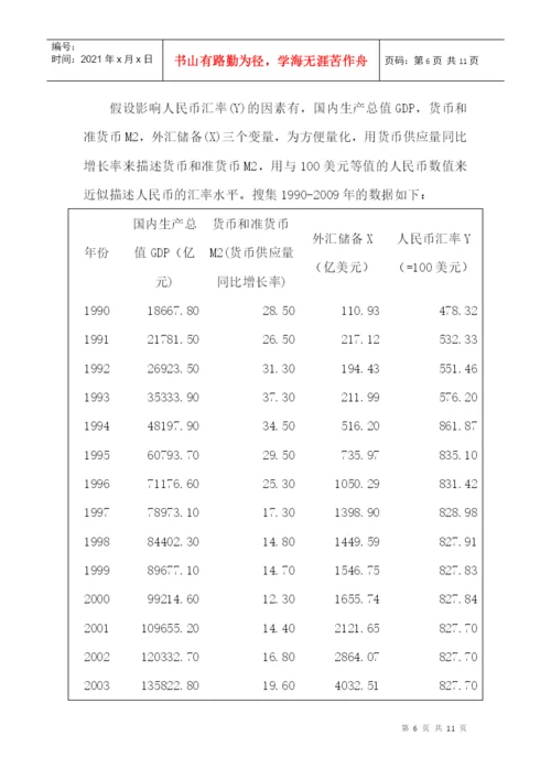 计量经济学课程论文《人民币汇率研究》.docx