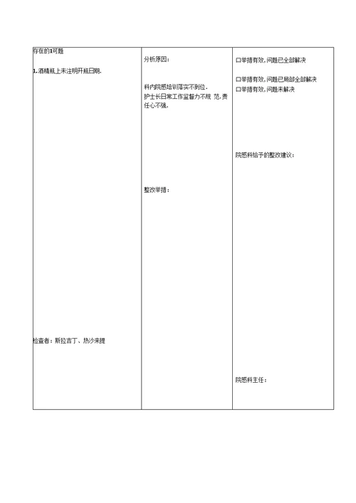 最新院感科院感工作质量检查反馈记录58195资料