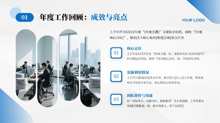 蓝色简约商务风年终总结汇报PPT模板