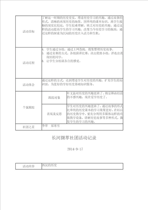 历史社团活动记录