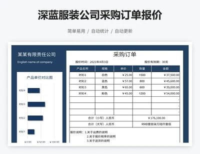 深蓝服装公司采购订单报价