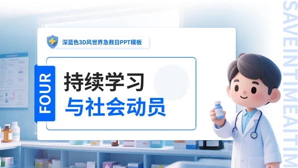 深蓝色3D风世界急救日PPT模板
