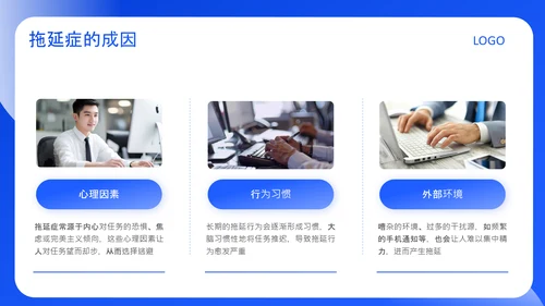 蓝色创意风克服拖延症方法PPT