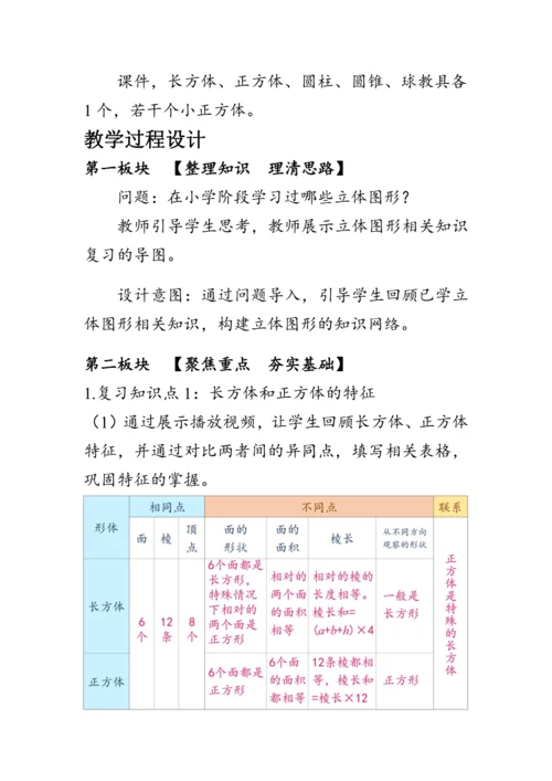 《整理与复习--立体图形》（教案）人教版六年级数学下册