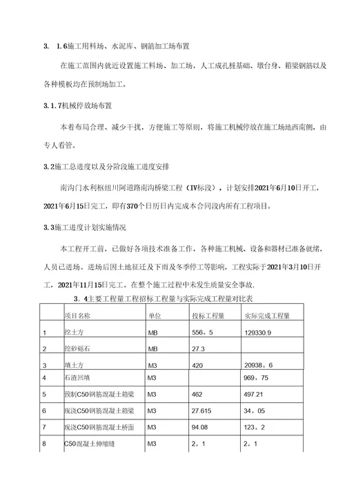 内容工程施工管理工作报告南沟大桥