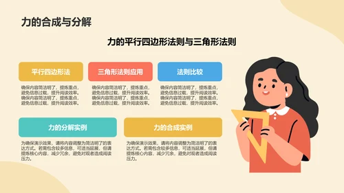 橙色插画风初中物理力学基础知识解析PPT模板