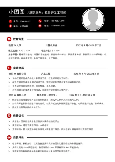 java软件开发个人简历模板word求职简历
