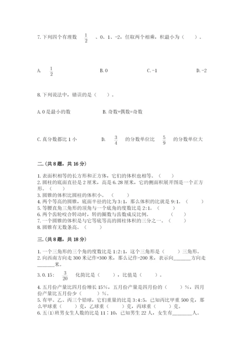 河南省平顶山市六年级下册数学期末测试卷及1套完整答案.docx