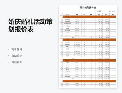 婚庆婚礼活动策划报价表