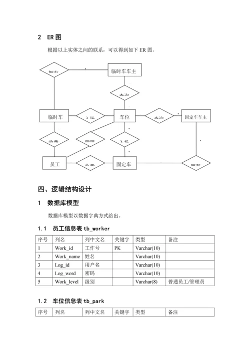 数据库设计作业智能停车场管理系统数据库设计.docx