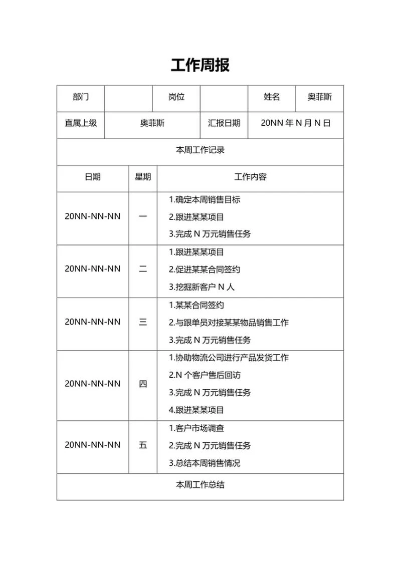 员工工作周报word模板