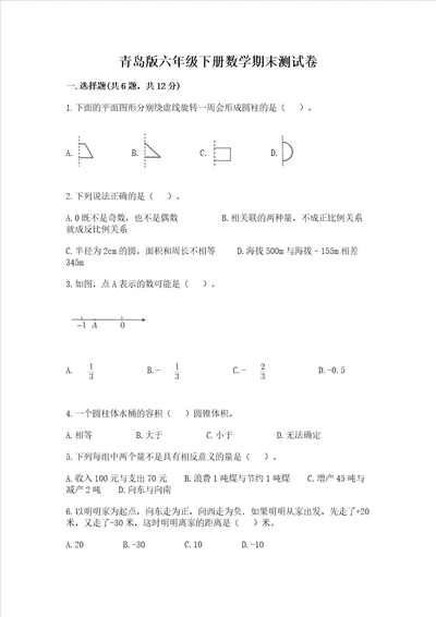 青岛版六年级下册数学期末测试卷必刷