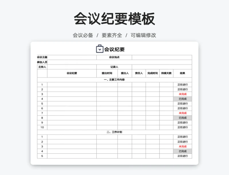 工作进度会议纪要模板