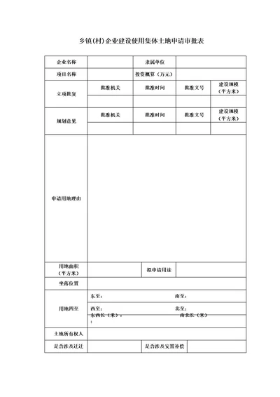 乡镇村企业建设使用集体土地申请审批表