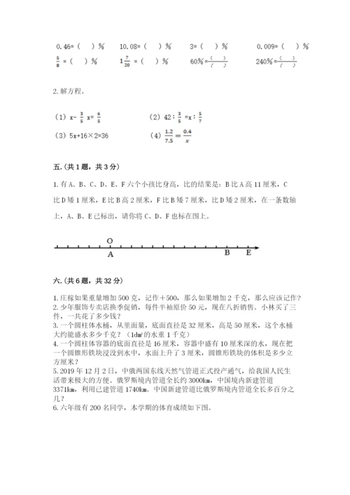 小学六年级数学摸底考试题精品【预热题】.docx