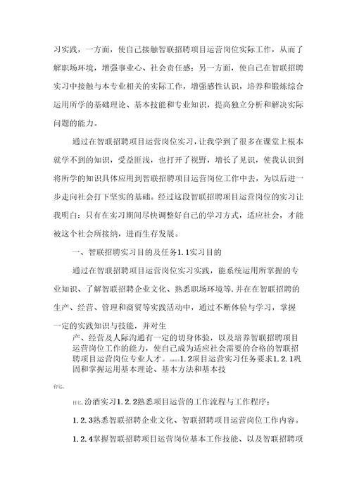 智联招聘项目运营岗位实习报告