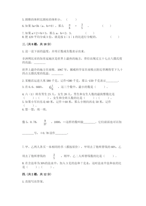 河南省平顶山市六年级下册数学期末测试卷有完整答案.docx