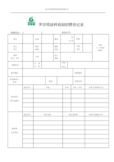 完整版校园招聘信息登记表