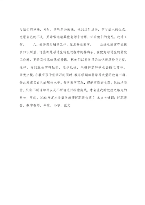 20222023年度小学数学教师述职报告范文