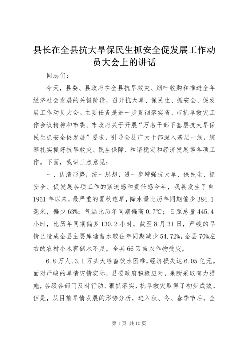 县长在全县抗大旱保民生抓安全促发展工作动员大会上的讲话.docx