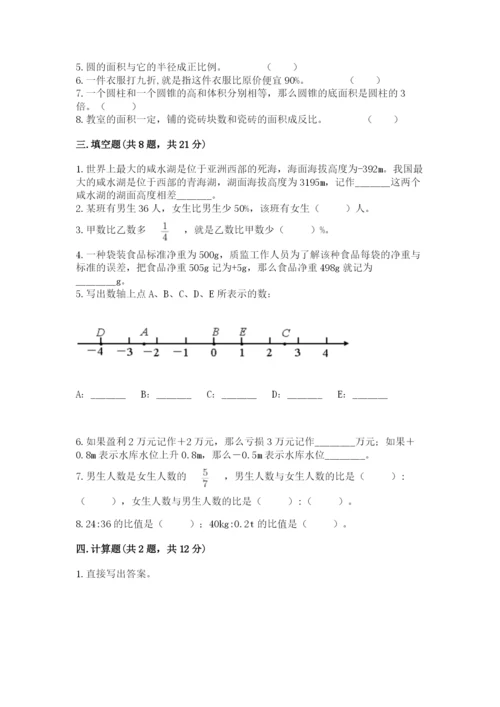 小升初六年级期末试卷及参考答案（能力提升）.docx