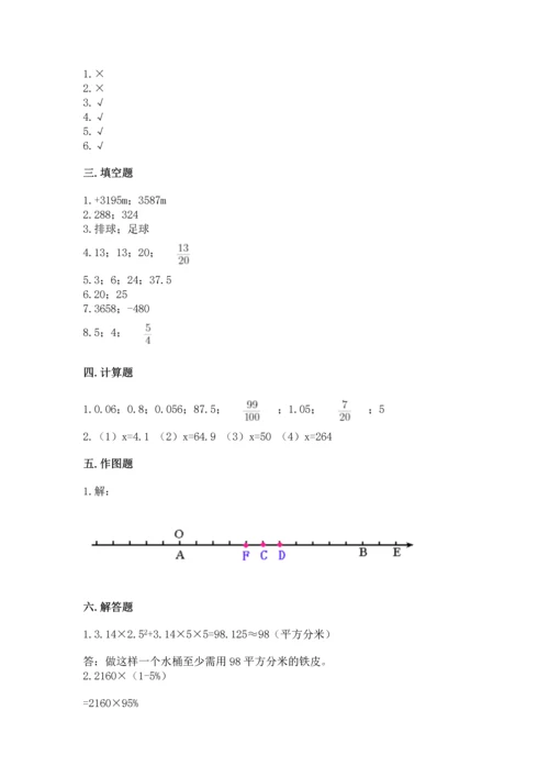 小学六年级下册数学期末测试卷附参考答案（预热题）.docx