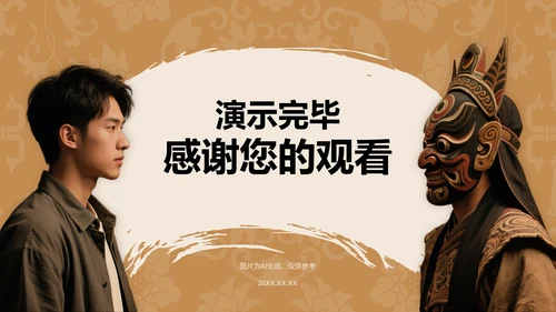 橙色复古风傩戏艺术的保护与发展PPT模板